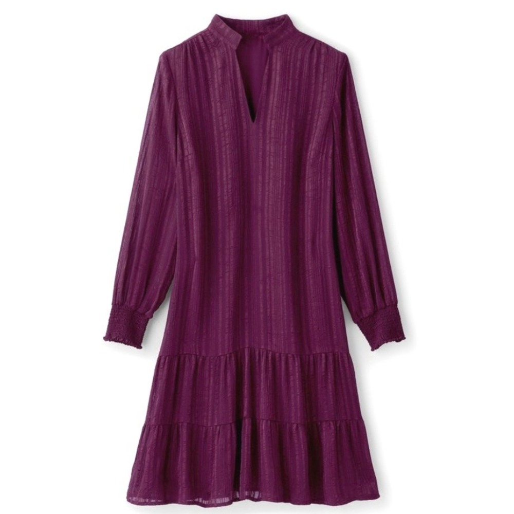 Soft Surroundings Jocelyn Dress Burgundy Tiered Drop Waist Size‎ L Long Sleeve